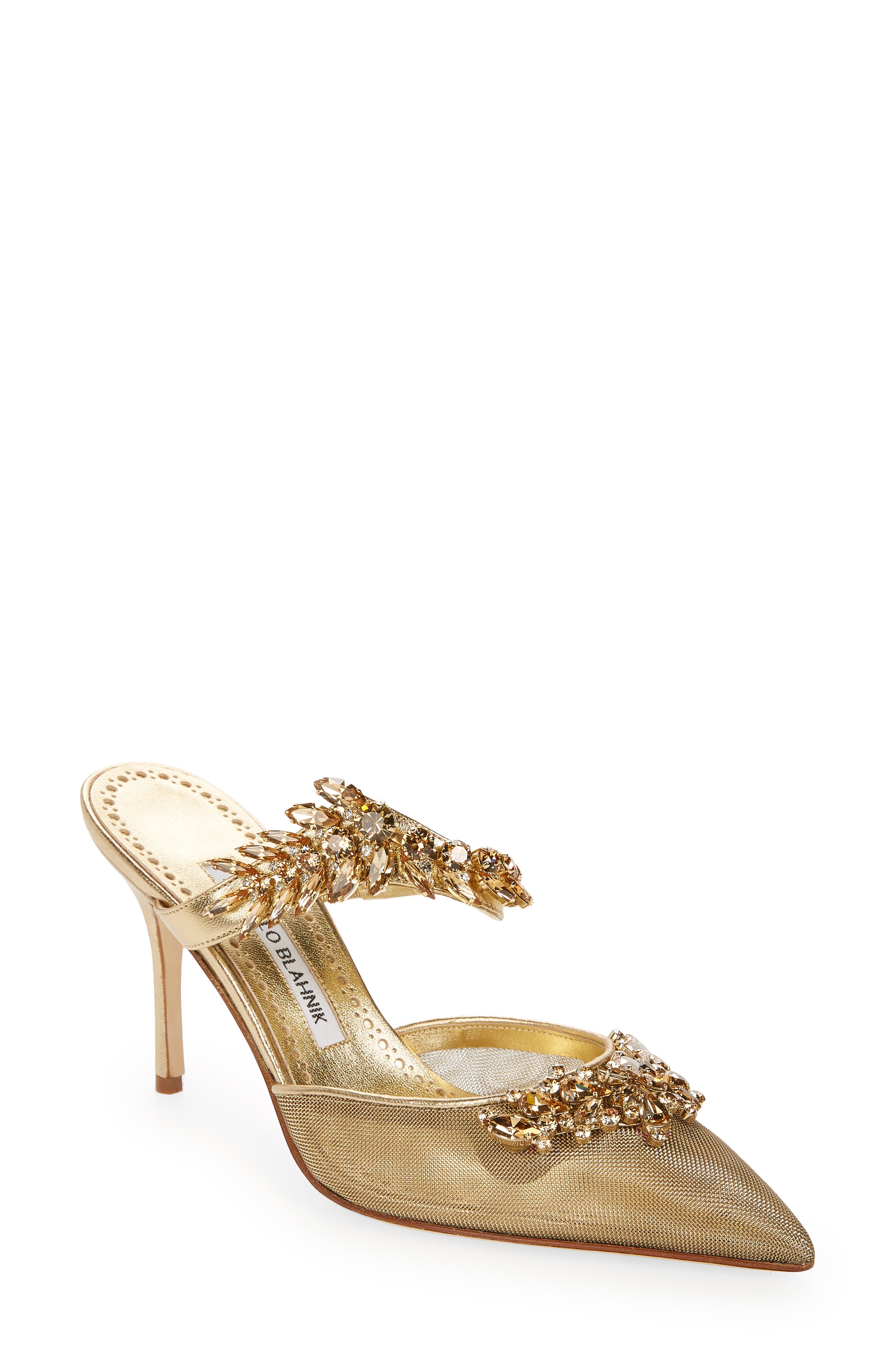 Manolo Blahnik Lurum Crystal Leaf Pointed Toe Mule, Main, color, 