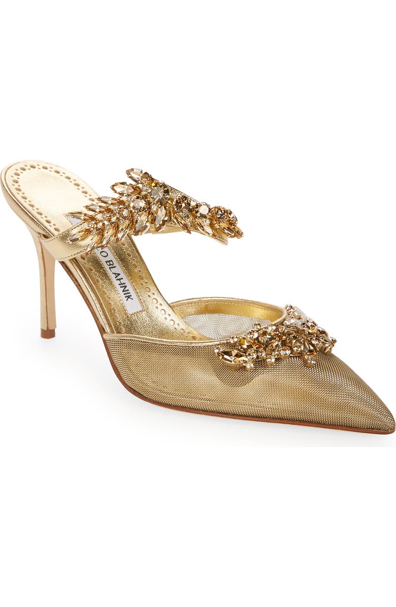 Manolo Blahnik Lurum Crystal Leaf Pointed Toe Mule, Main, color,