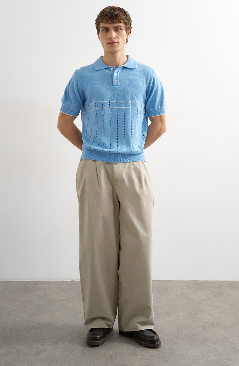 Topman Pointelle Knit Polo, Alternate, color, Lblue