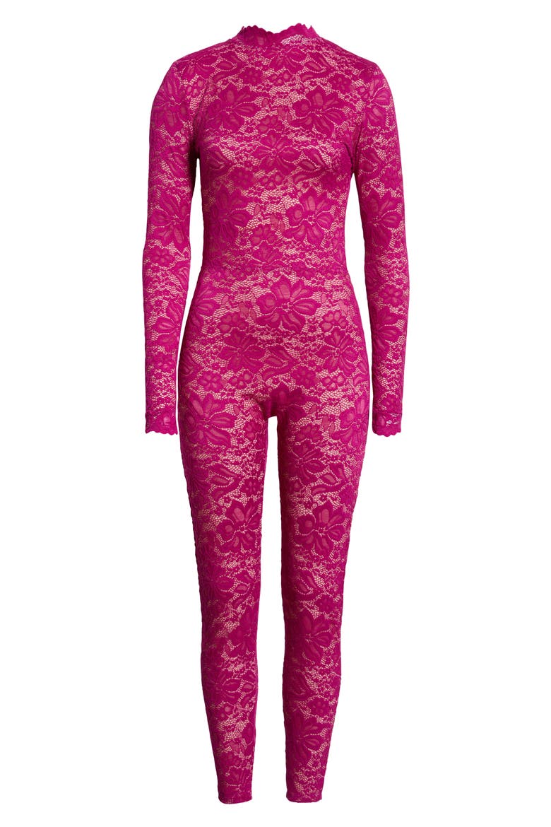 Lace Long Sleeve Catsuit, Main, color, BOYSENBERRY