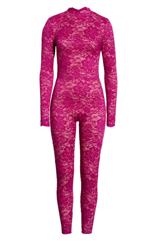 Kilo Brava Lace Long Sleeve Catsuit In Pink