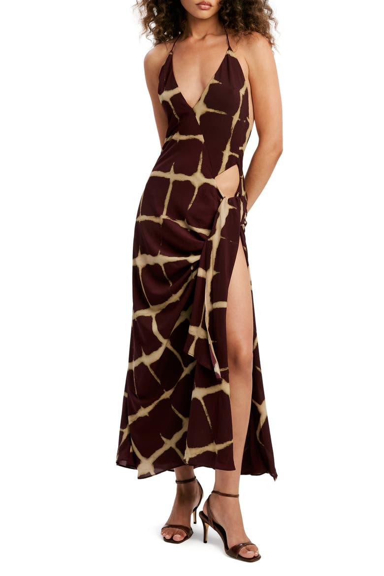 Cyrel Printed Maxi Dress, Main, color, BURGUNDY ABSTRACT CHECK