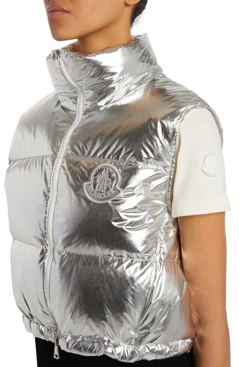 Moncler Blavet Metallic Crop Down Vest, Alternate, color,
