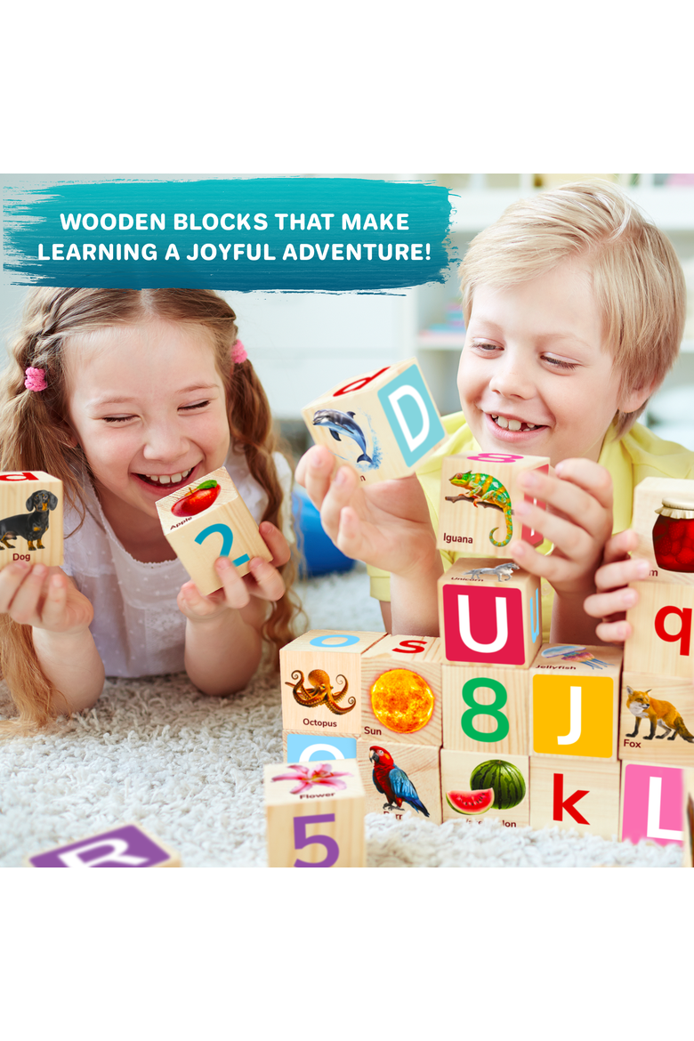 Wooden Alphabet Blocks & Puzzle Board Set, Alternate, color, Realistic