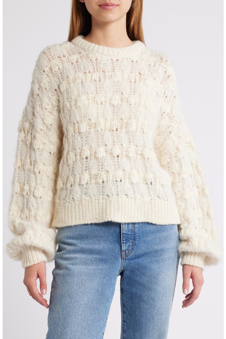 Open Stitch Alpaca Blend Crewneck Sweater, Main, color, CREAM