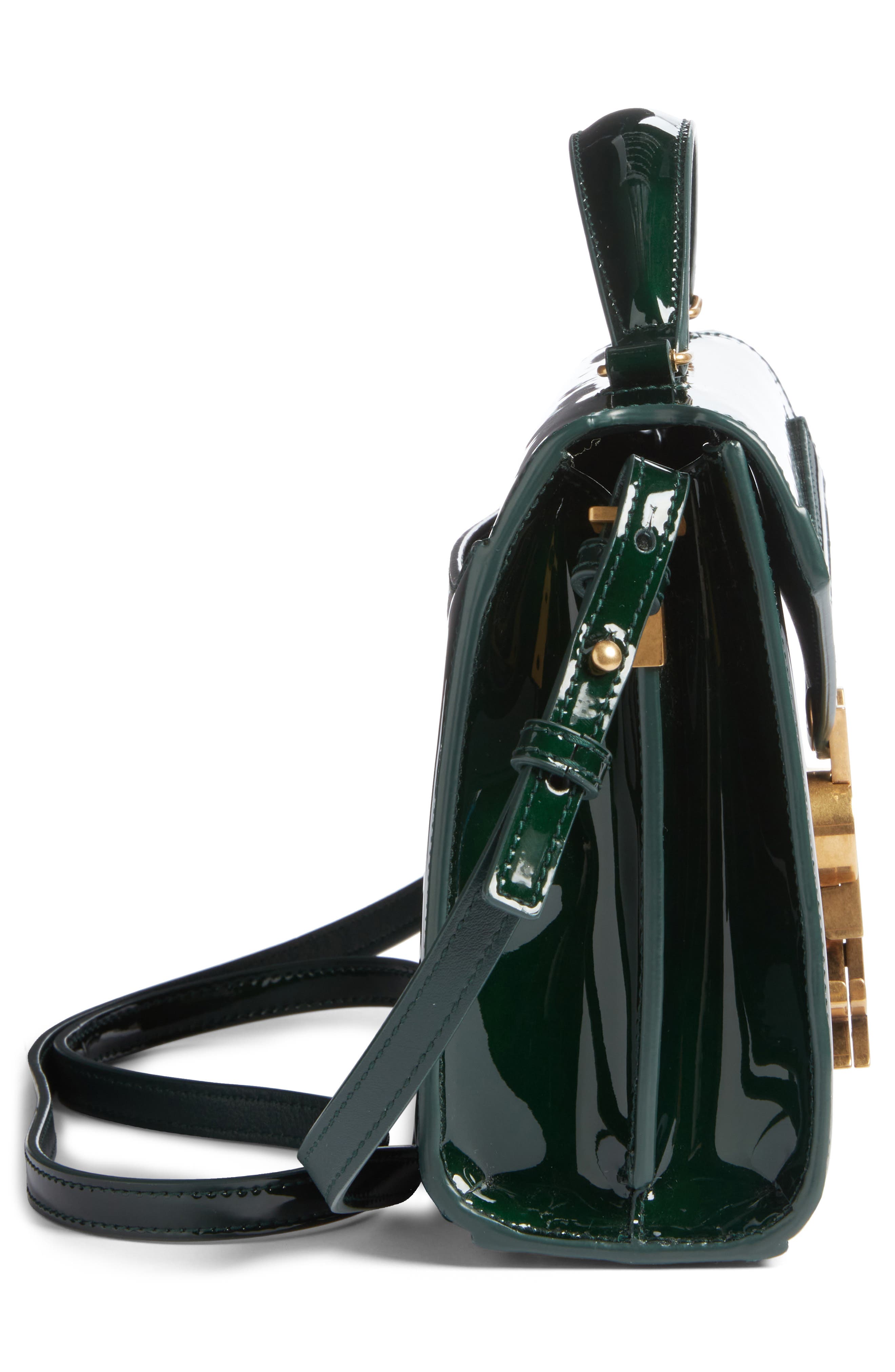 Saint Laurent Mini Cassandra Patent Leather Top Handle Bag, Alternate, color, Fir Leaf