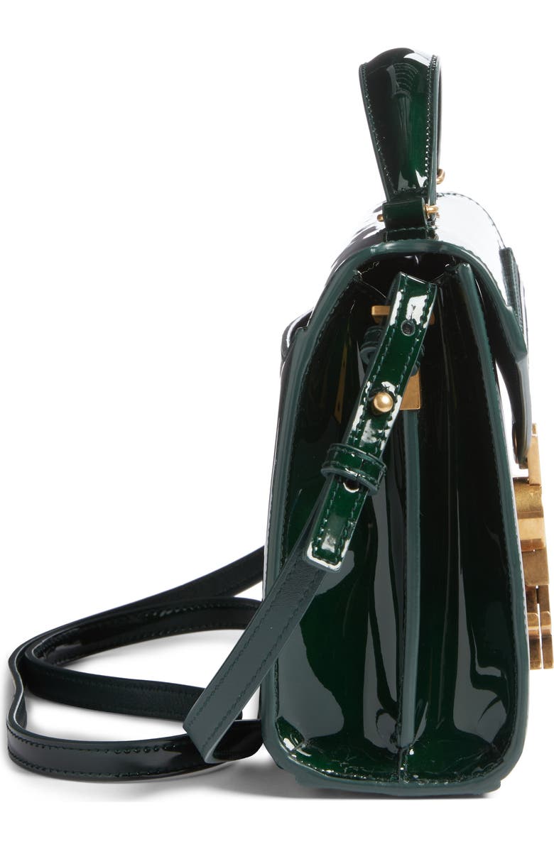 Saint Laurent Mini Cassandra Patent Leather Top Handle Bag, Alternate, color, Fir Leaf