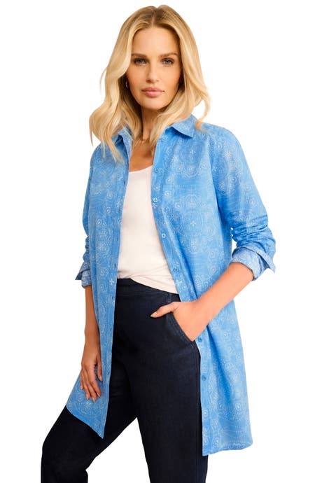 Kate Long-Sleeve Crisp Cotton-Blend Button-Front Tunic (Plus)