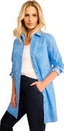 Roaman's Kate Long-Sleeve Crisp Cotton-Blend Button-Front Tunic