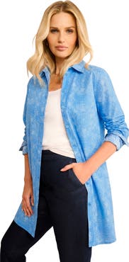 Roaman's Kate Long-Sleeve Crisp Cotton-Blend Button-Front Tunic