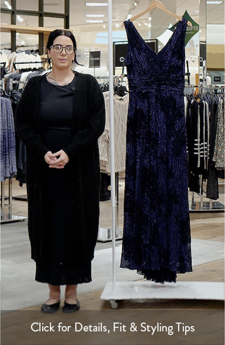 Flock Floral Metallic Crinkle Gown, sales video thumbnail