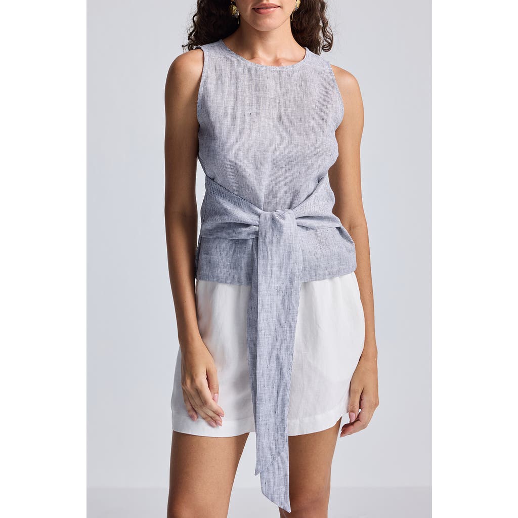 Reistor Front-tie Top In Pin Striped Linen