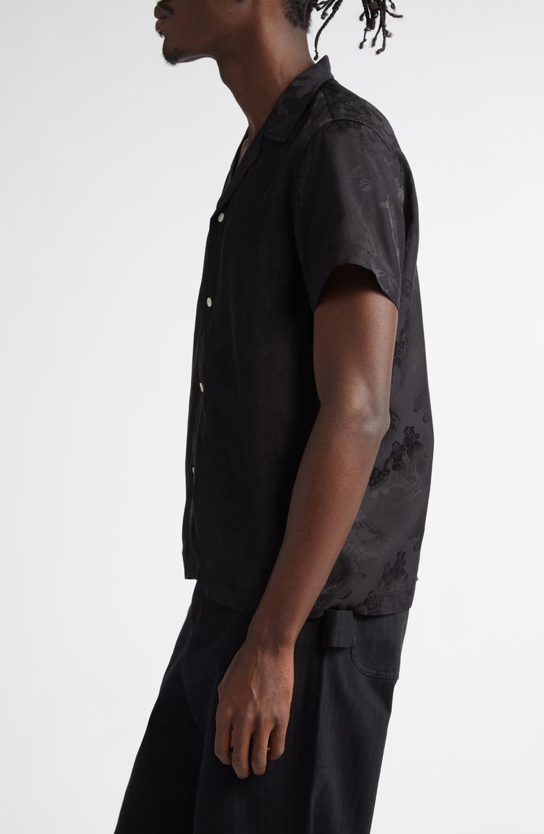 Bode Football Jacquard Bowling Shirt, Alternate, color, Black