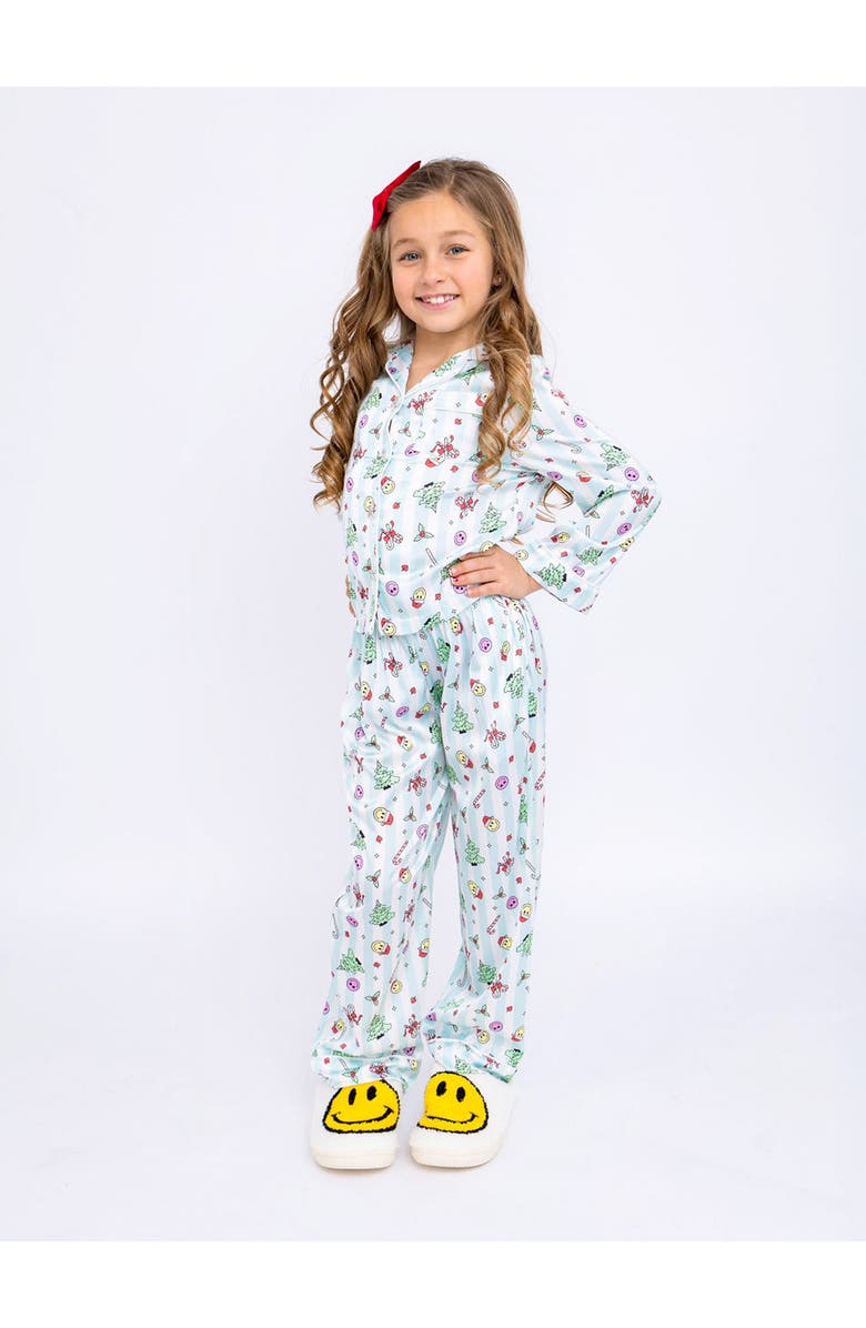 Preppy Goose Christmas Emojis Satin Long Sleeve Pajama Pant Set, Main, color, Mint