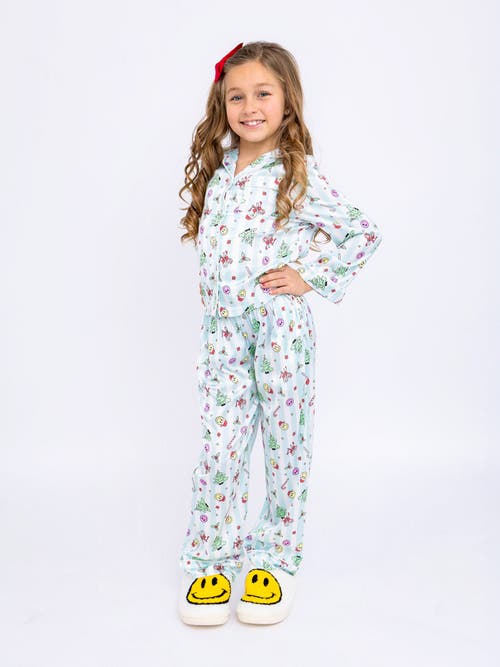 Preppy Goose Christmas Emojis Satin Long Sleeve Pajama Pant Set In Multi