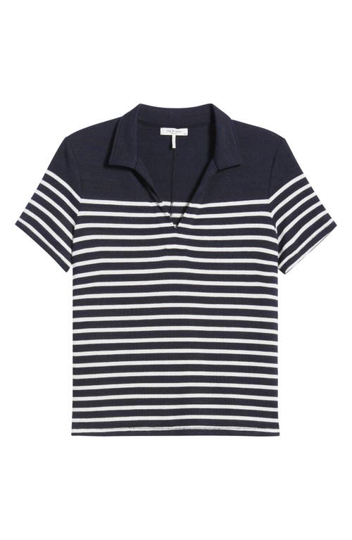 Shop Rag & Bone Stripe Knit Polo In Navy/ivory