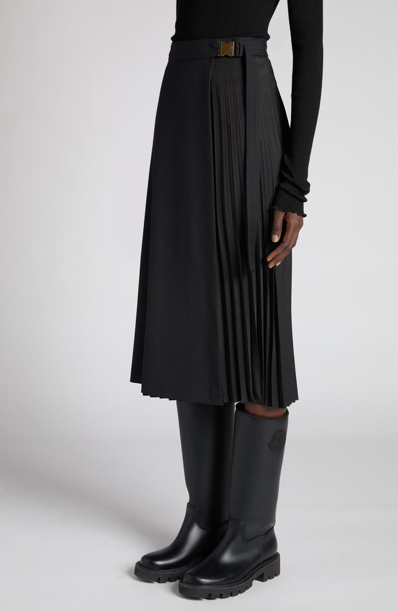 Moncler Pleat Detail Wool Wrap Skirt, Alternate, color, Black