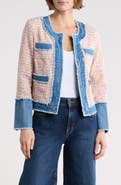 Nanette Lepore Denim Trim Bouclé Crop Jacket