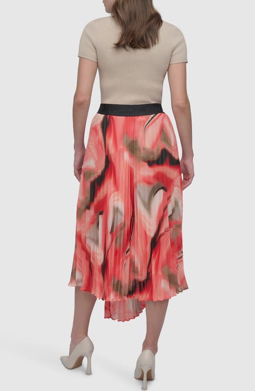 Dkny Print Pleated Asymmetric Midi Skirt In Brushed Pink