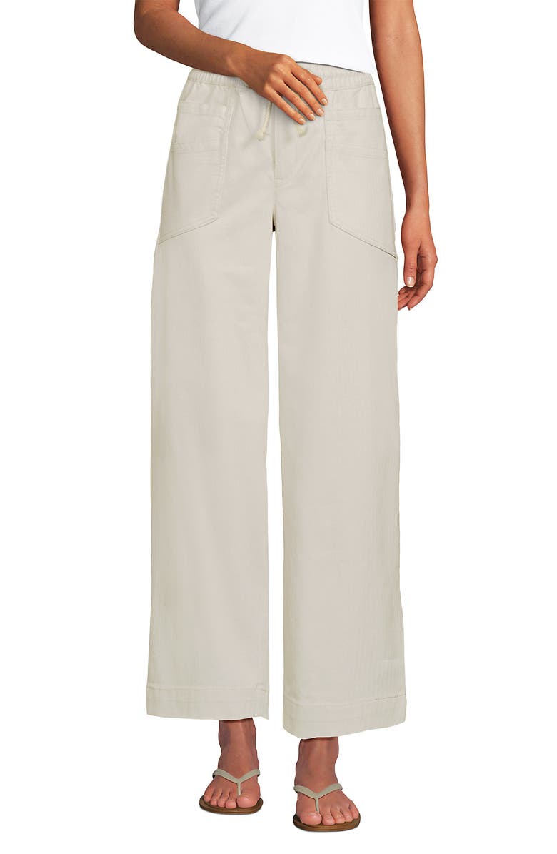Lands' End Herringbone Chino High Rise Relaxed Straight Drawstring Ankle Pants, Main, color, Light Stone