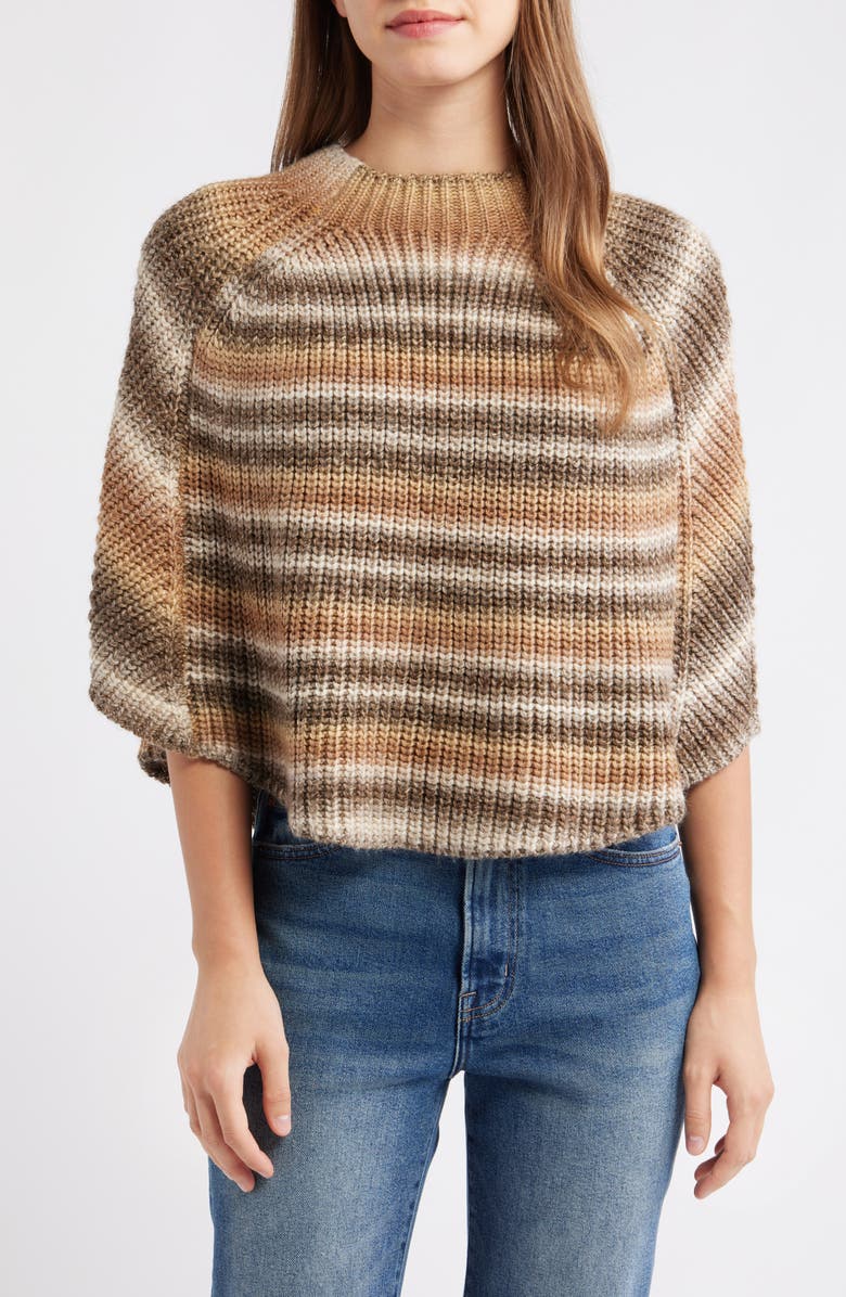 Wit & Wisdom High Round Neck Stripe Capelet, Main, color, Butter Toffee/ Mocha Multi