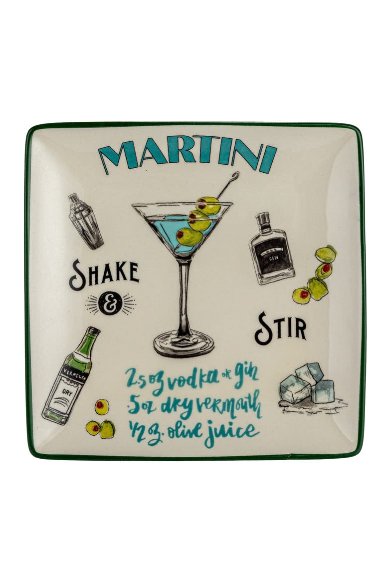 Plate Set with Cocktail Recipes, Alternate, color, White