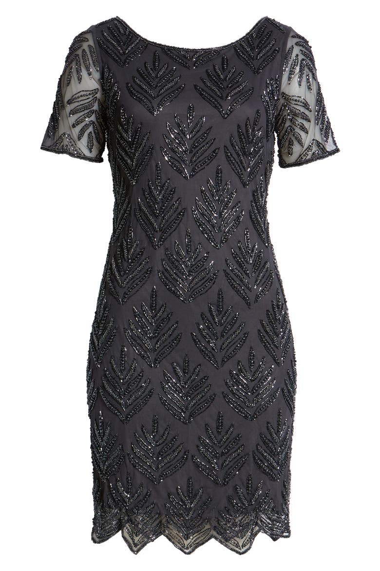 Beaded Leaf Sheath Dress, Alternate, color, SLATE