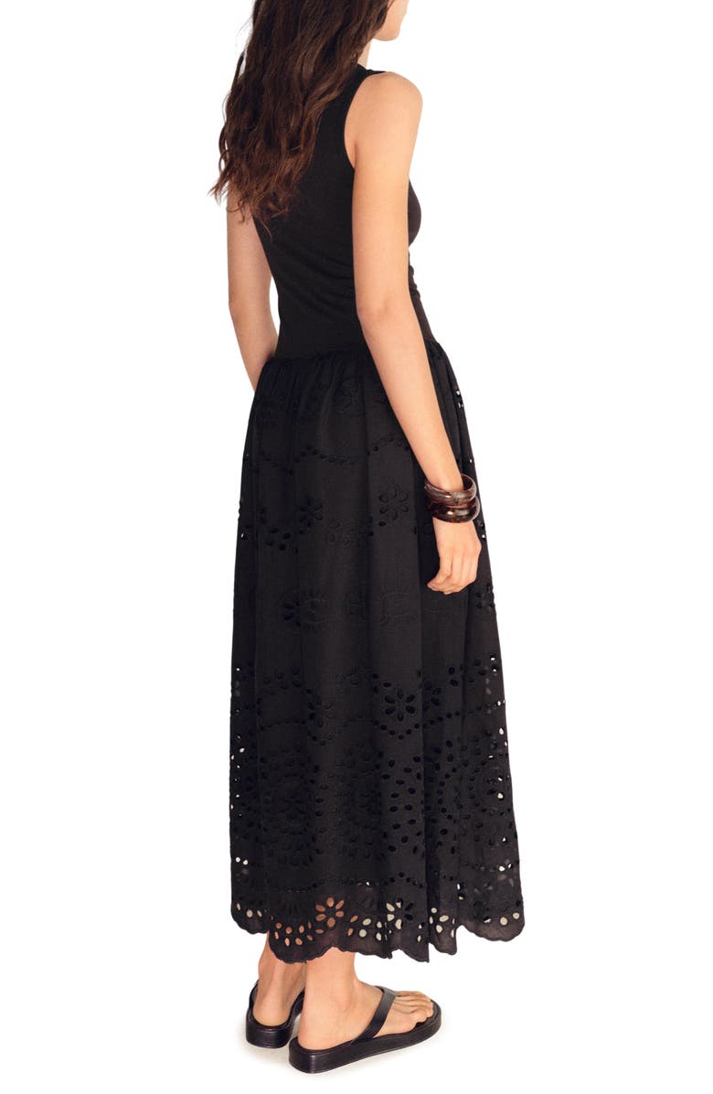 MANGO Embroidered Eyelet Detail Mixed Media Cotton Blend Dress, Alternate, color,