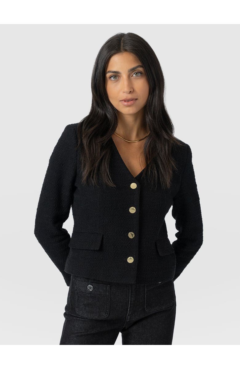 Saint + Sofia Margot V-Neck Jacket, Alternate, color, Black