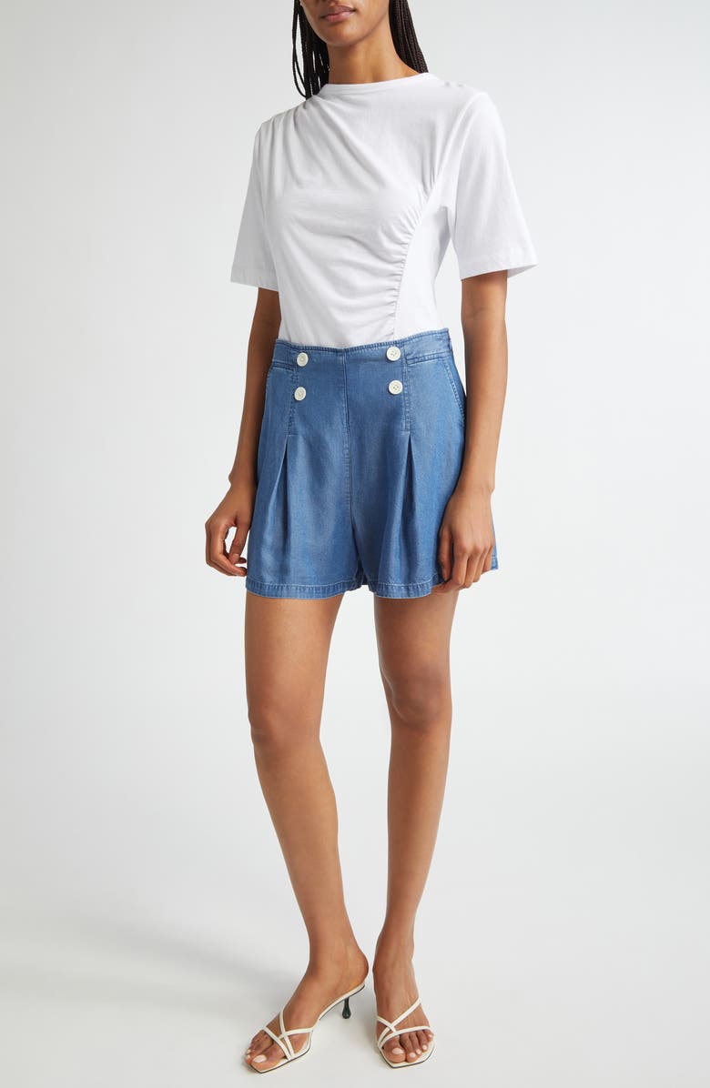 Derek Lam 10 Crosby Milie Pleated Denim Shorts, Alternate, color, Murray