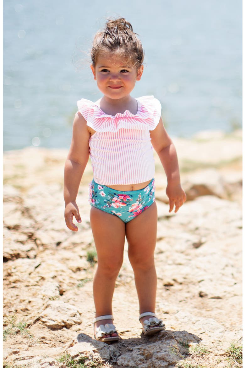 Fancy Frill Two-Piece Swimsuit & Floppy Hat Set, Alternate, color, PINK