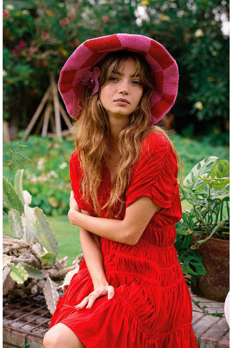 The Shilo Checkered Crochet Hat, Alternate, color, Red