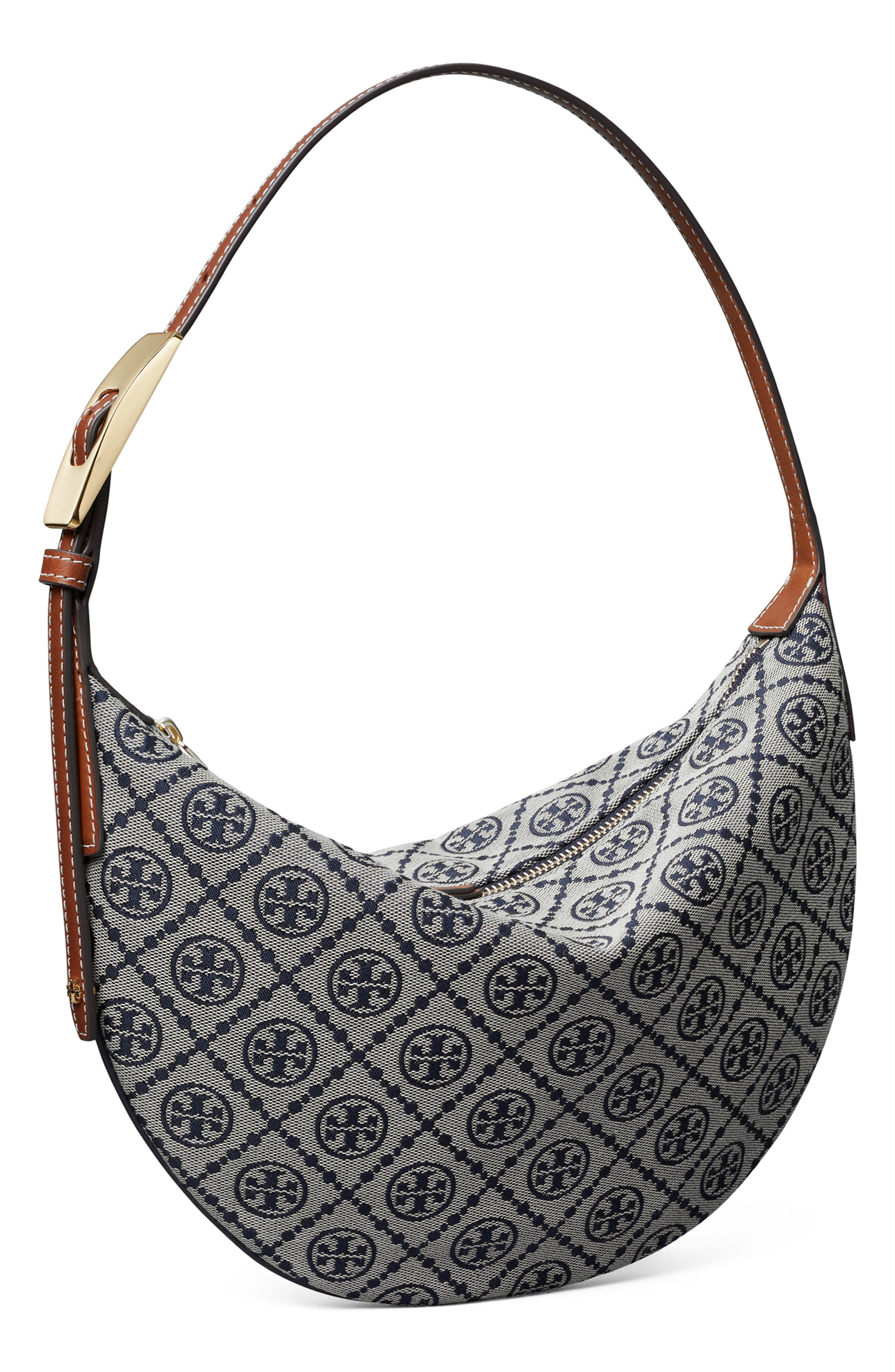 Tory Burch Small T Monogram Jacquard Balloon Bag, Alternate, color, Tory Navy