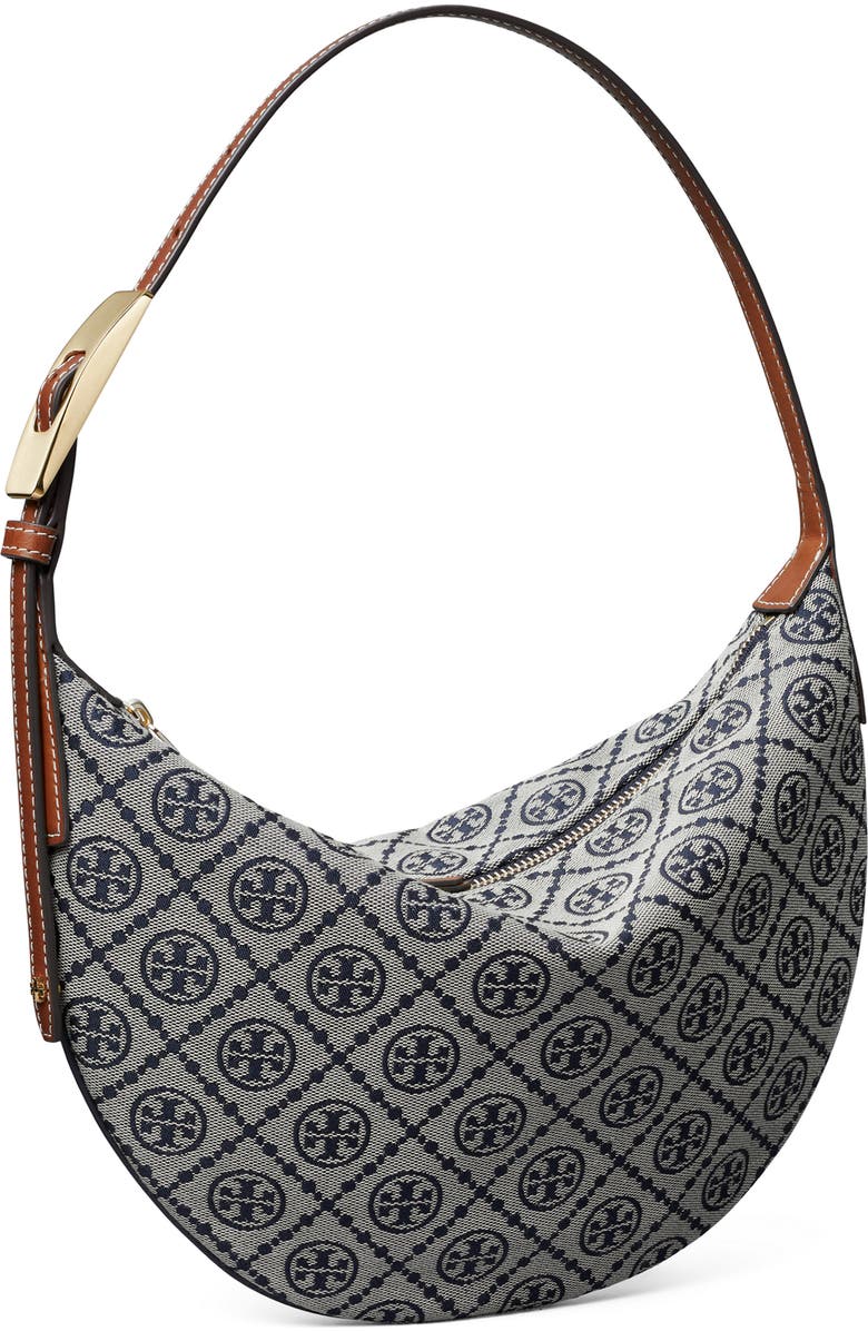 Tory Burch Small T Monogram Jacquard Balloon Bag, Alternate, color, Tory Navy