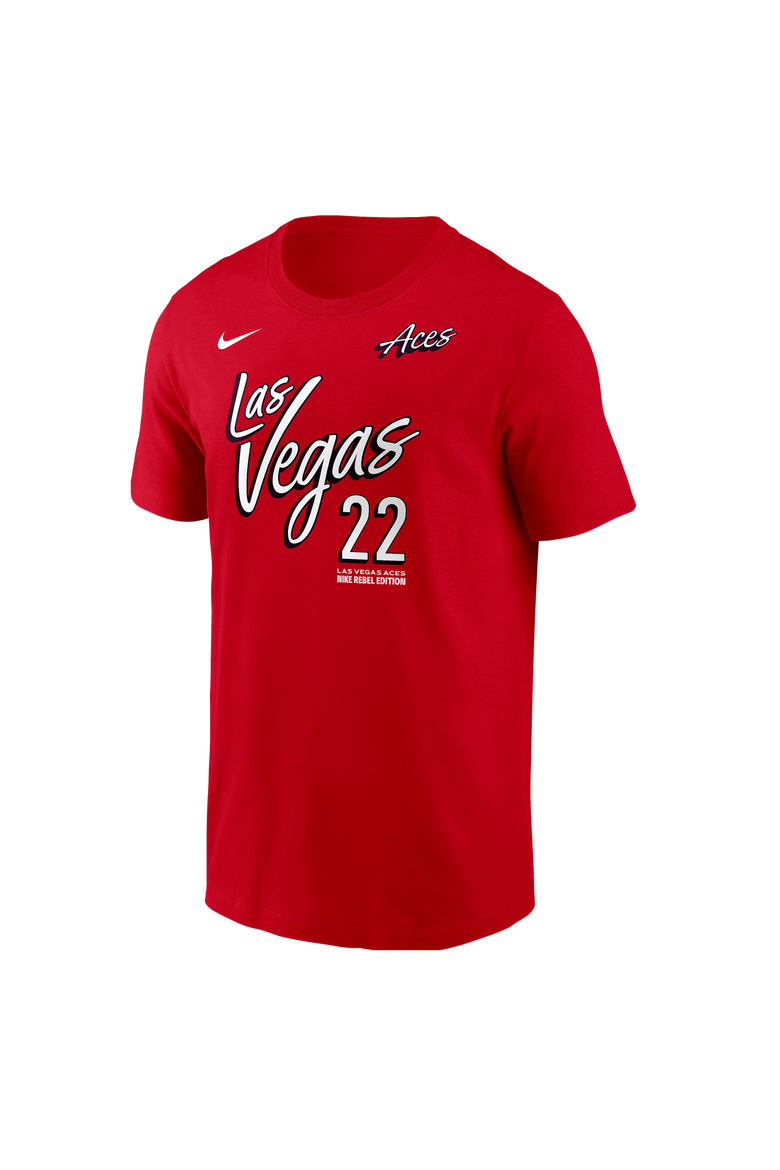 Men's Nike A'ja Wilson Red Las Vegas Aces Name & Number Rebel Edition T-Shirt, Alternate, color, Red