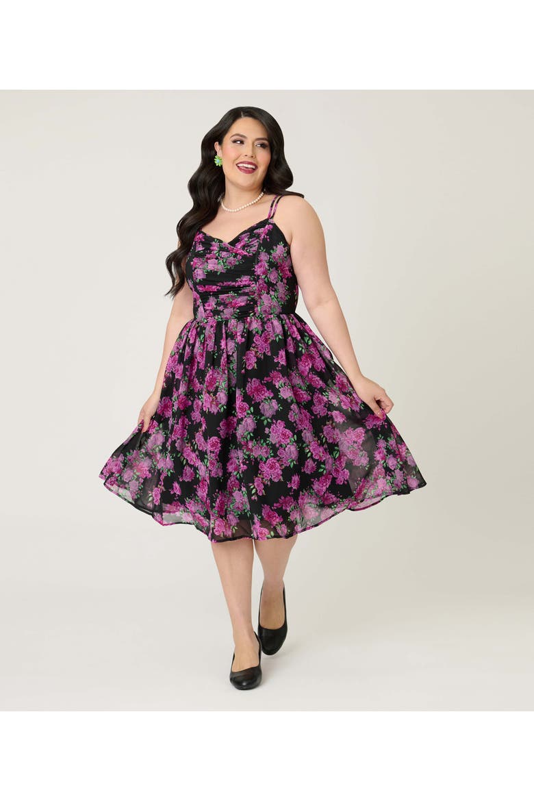 Plus Size Reed Swing Dress, Main, color, Black & Purple Floral
