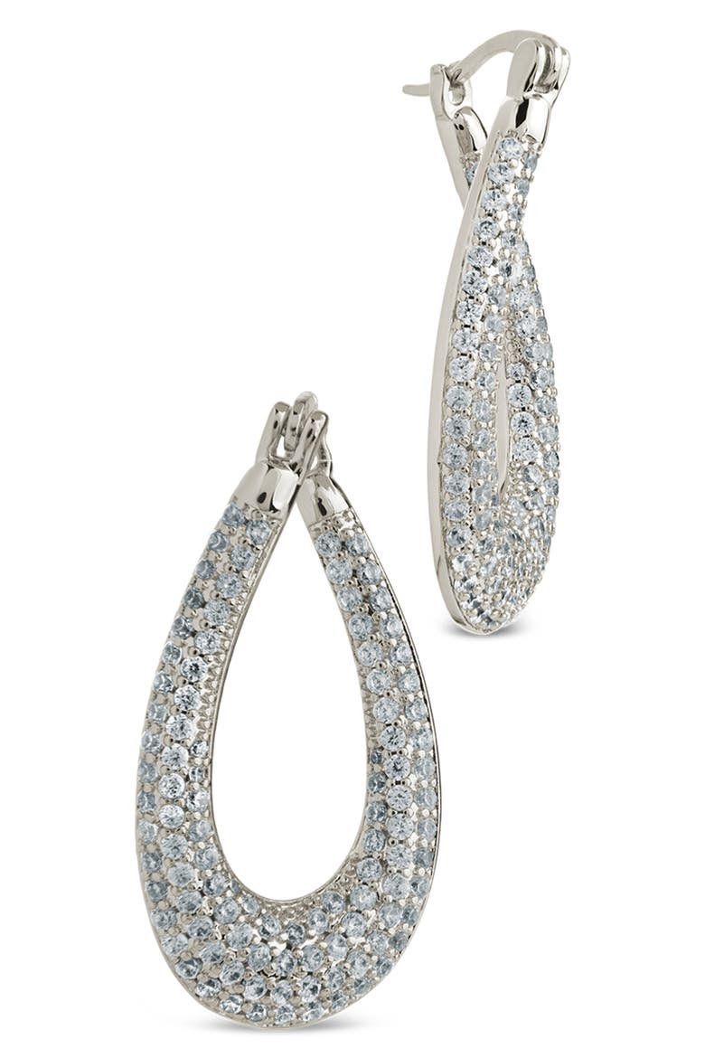 Clodagh Teardrop Pavé Hoop Earrings, Main, color, SILVER