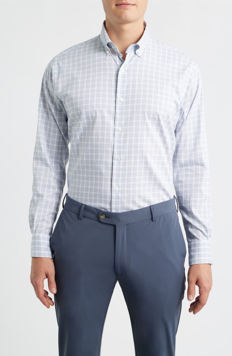 Peter Millar Douglas Crown Lite Check Performance Twill Button-Down Shirt, Main, color, Gale Grey