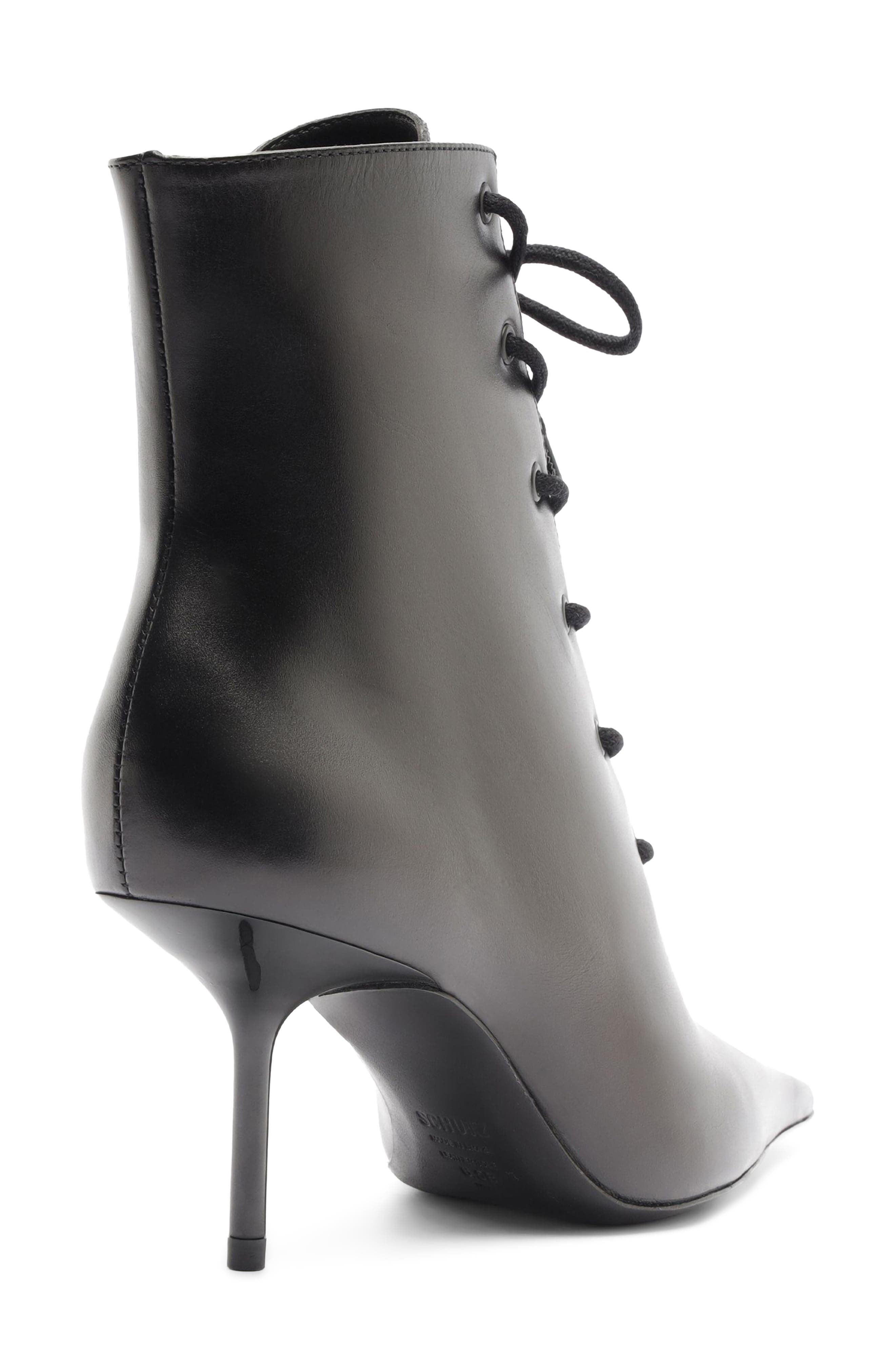 Roxanne Lace Pointed Toe Leather Bootie, Alternate, color, BLACK