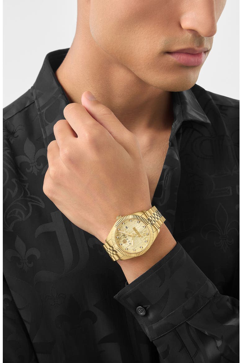 Date Superlative Crystal Bracelet Watch, 41mm, Alternate, color, IP YELLOW GOLD