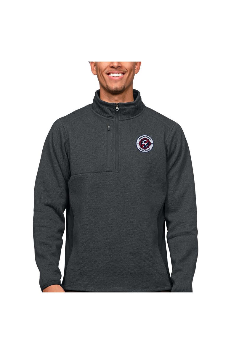 ANTIGUA Men's Antigua Heather Charcoal New England Revolution Primary Team Logo Course Quarter-Zip Pullover Top, Alternate, color, 