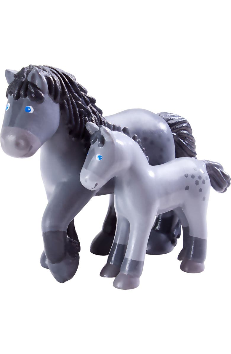 HABA Little Friends Momma and Baby Playset - Cassandra Horse and Cleo Foal Chunky Plastic Farm Animal Toy Figures, Alternate, color, Multi