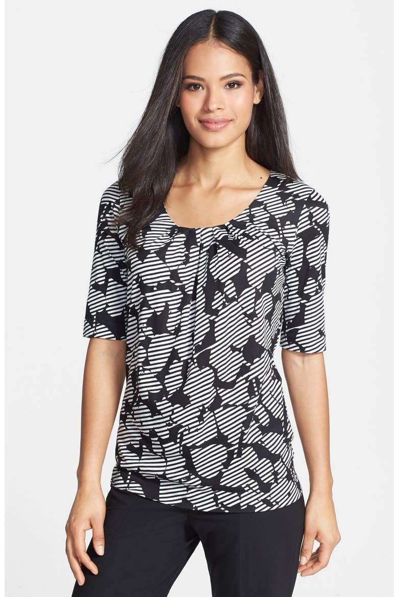 Elbow Sleeve Print Jersey Top, Main, color, BLACK/ WHITE PRINT
