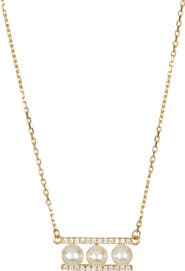 Adornia Yellow Gold Plated Sterling Silver 7mm Freshwater Pearl Swarovski Crystal Accented Bar Necklace