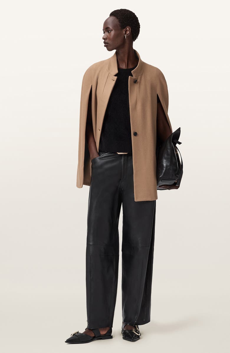 AllSaints Lunis Wool Blend Cape Coat, Alternate, color, Camel Brown