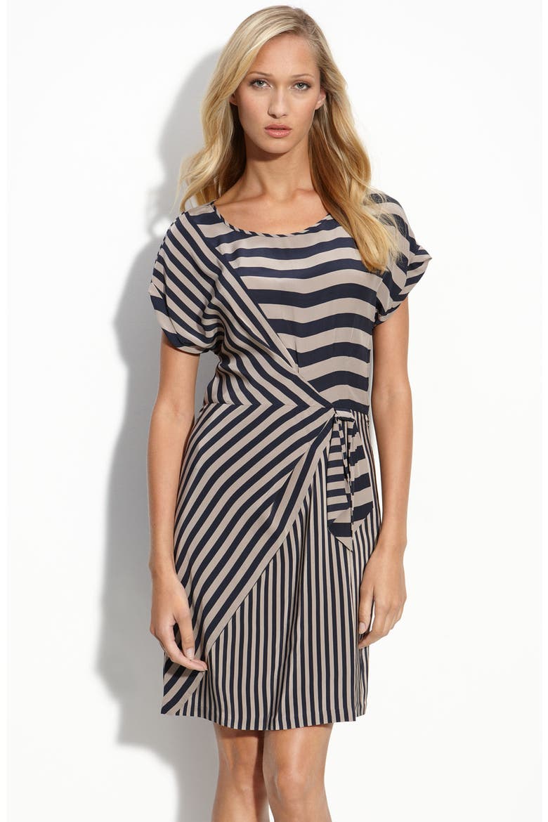 Stripe Silk Shift Dress, Main, color, DARK INK / TAUPE