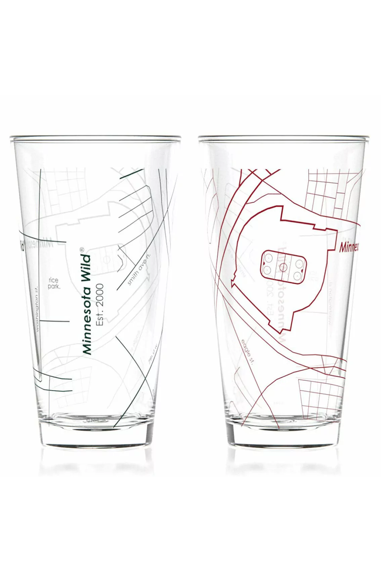 NHL Arena Map Pint Glasses - Set of 2, Alternate, color, Minnesota Wild