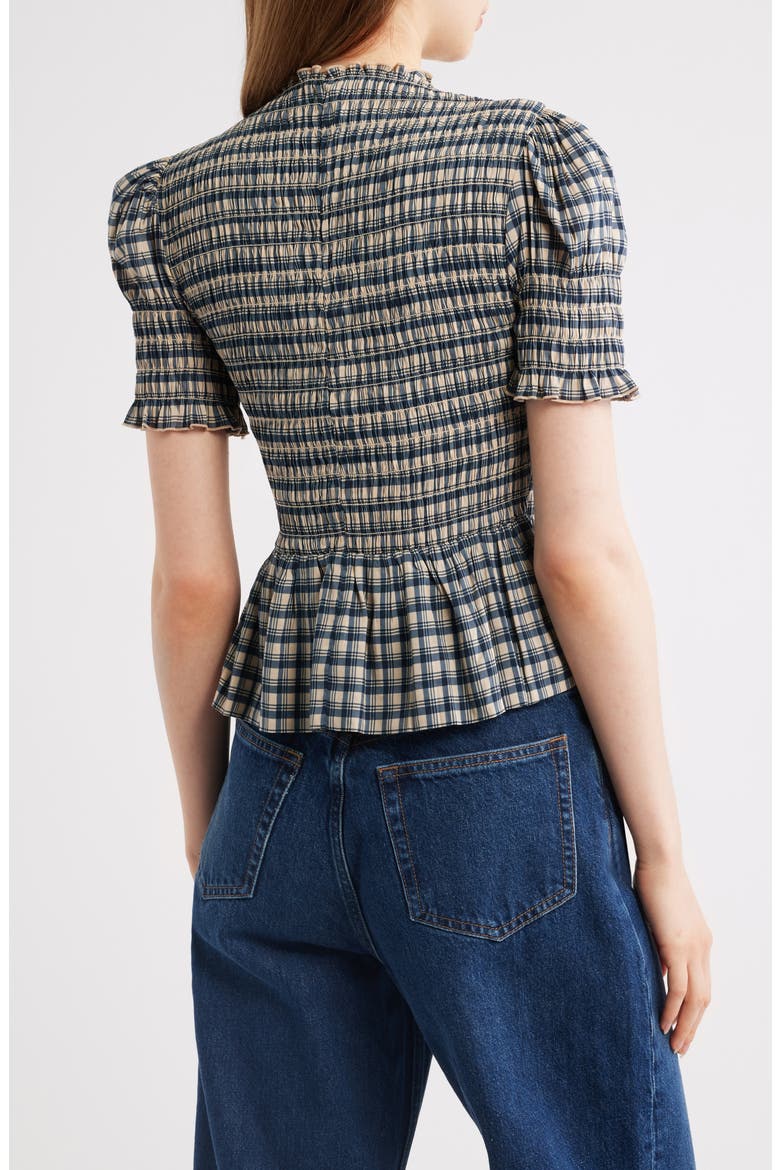 Aggie Smocked Ruffle Hem Top, Alternate, color, BEACON CHECK