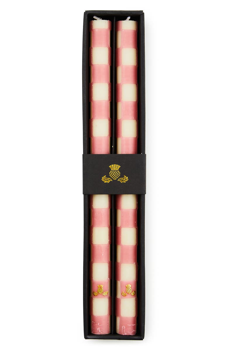 MACKENZIE CHILDS Set of 2 Pink Check Taper Dinner Candles, Alternate, color, Pink