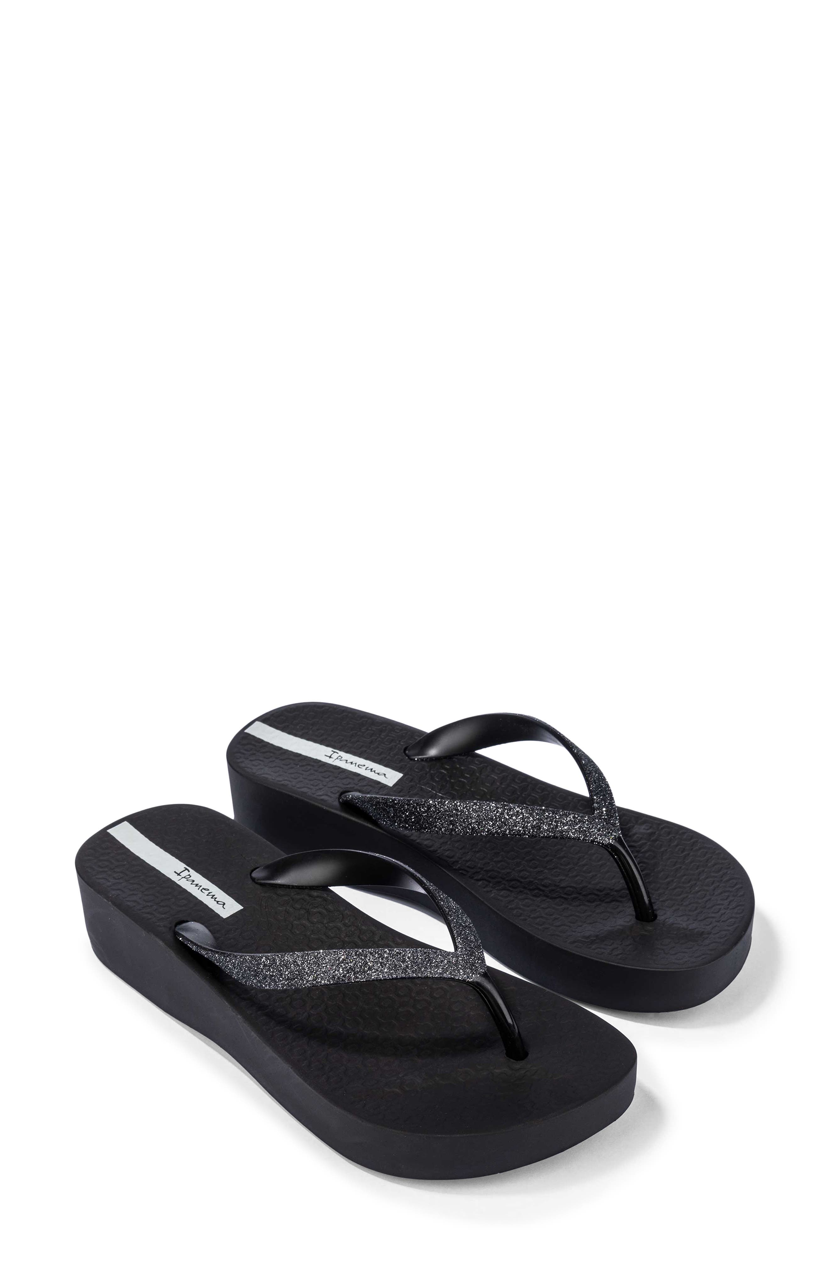 Ipanema Ipa Glitter Wedge Flip Flop, Main, color, Black/ Glitter Black